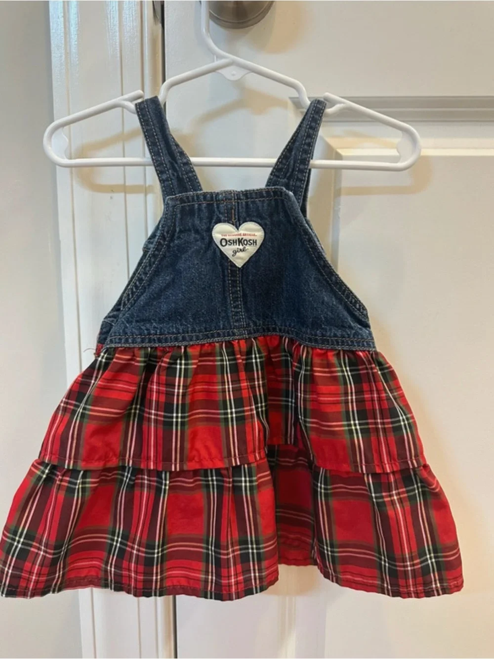 OshKosh Denim/Plaid Overall Dress 9m